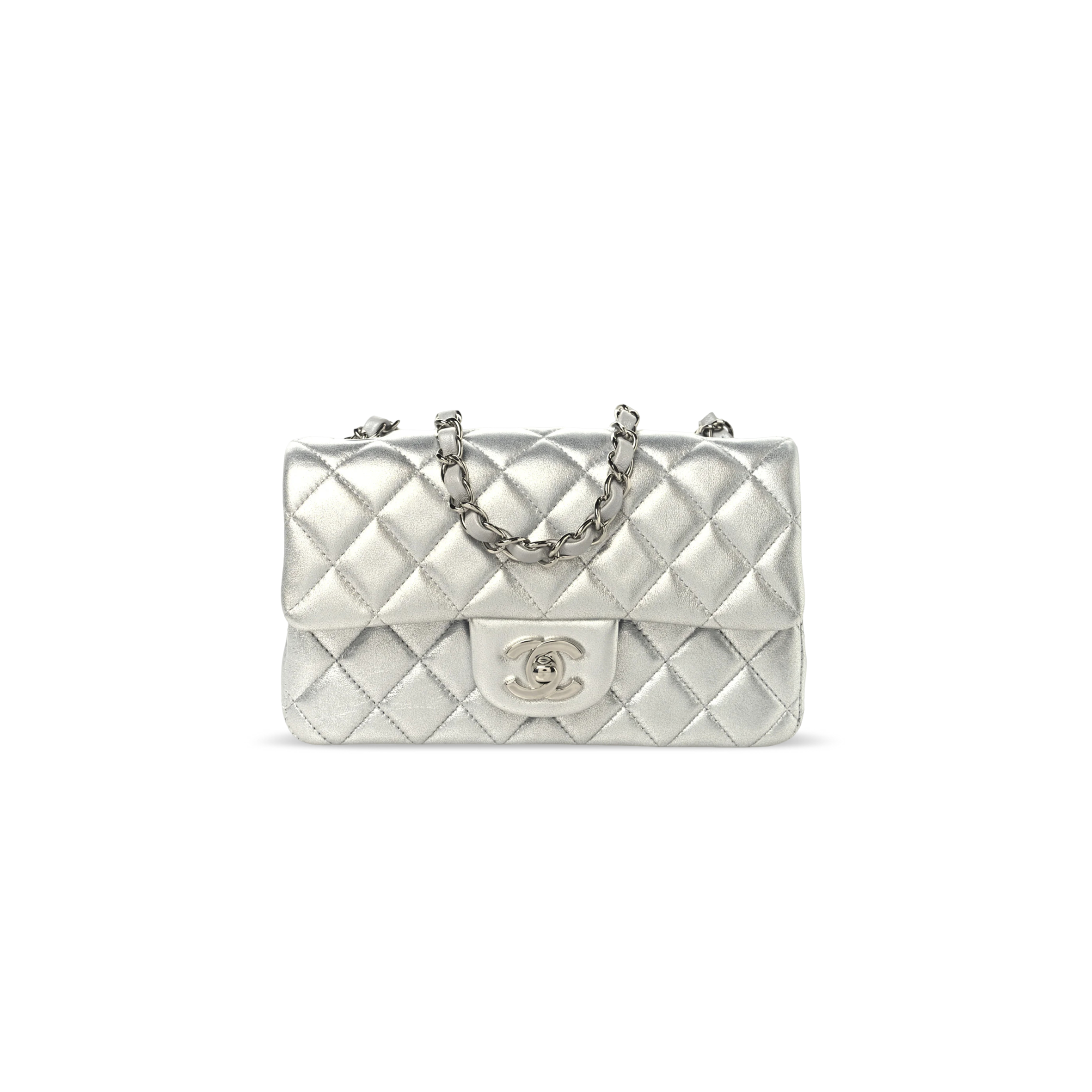 Ch**el mini rectangular flap bag in metal silver (20*13*6cm)